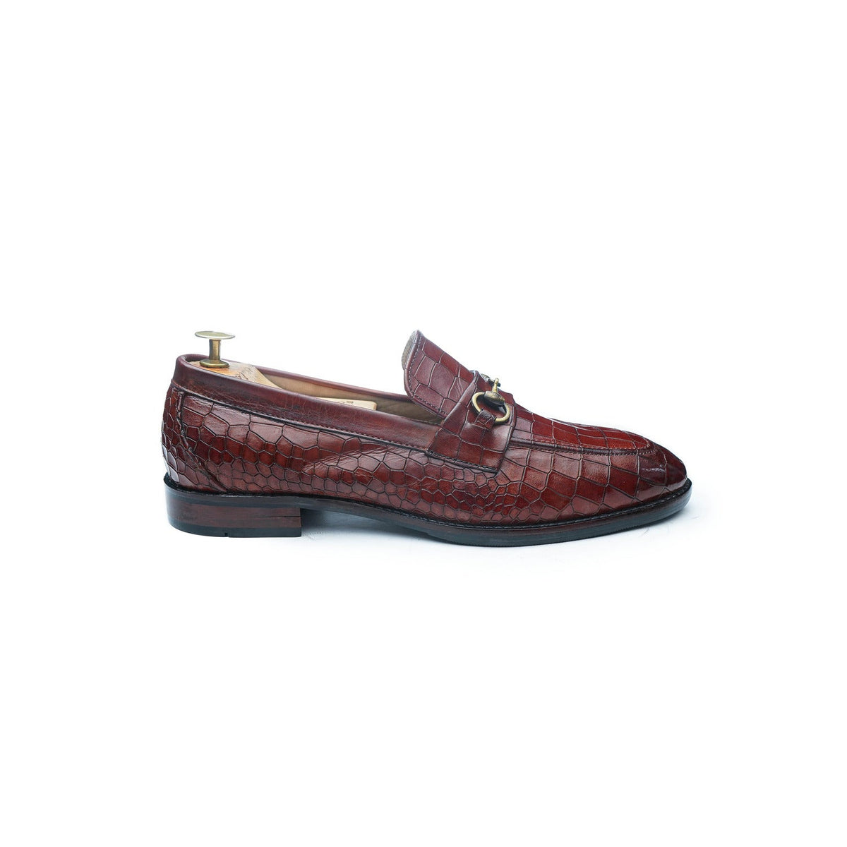 MOCASSIN HORSEBIT EN CUIR FAÇON CROCO - COGNAC