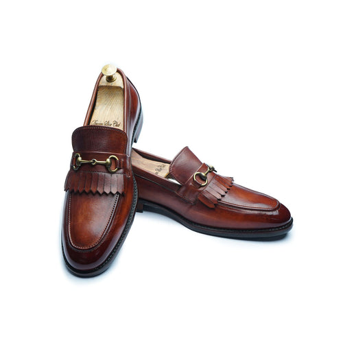 MOCASSIN À FRANGES ET MORS - COGNAC