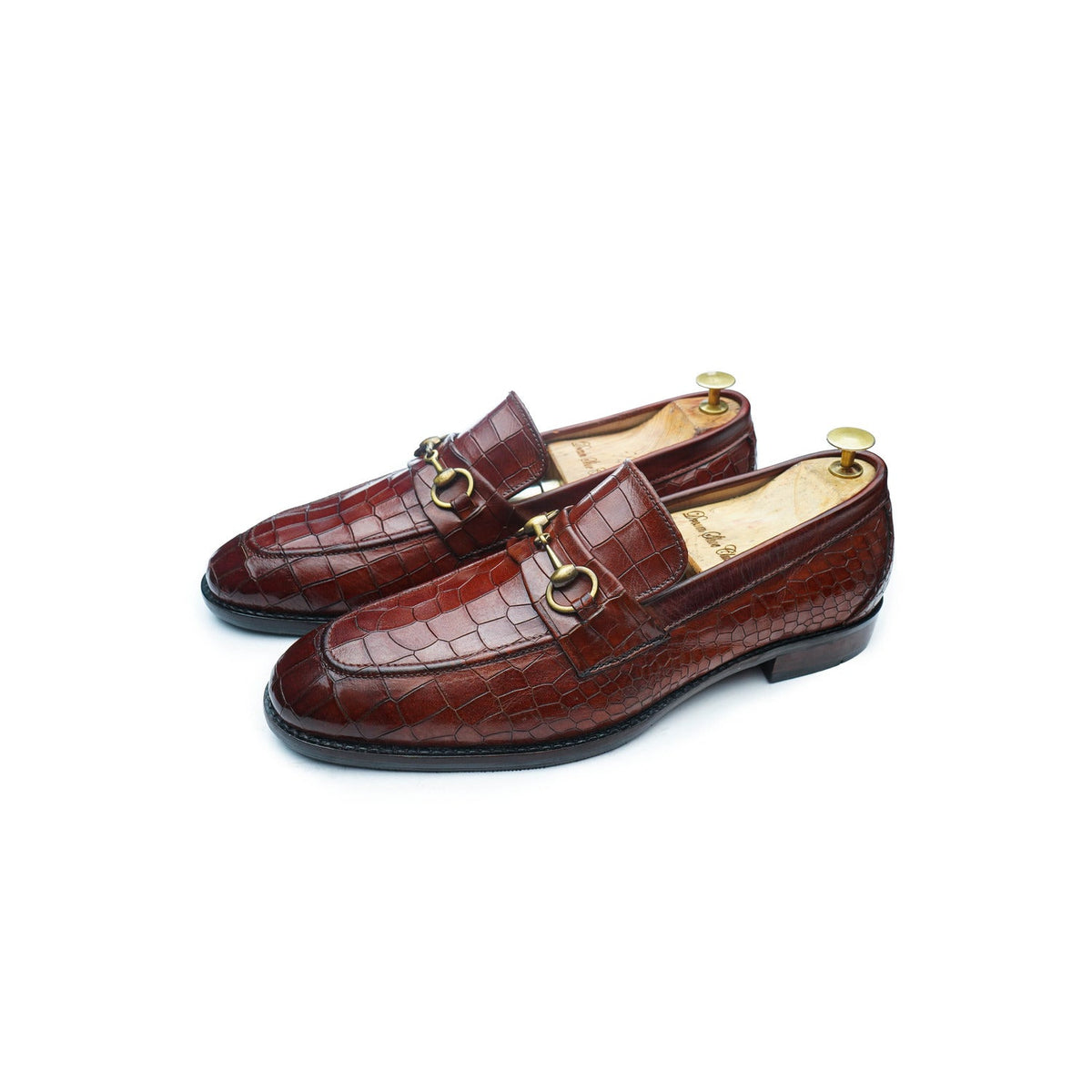 MOCASSIN HORSEBIT EN CUIR FAÇON CROCO - COGNAC