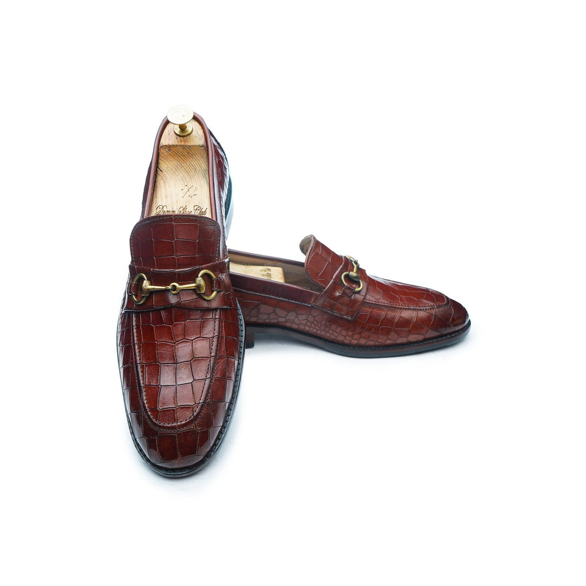 MOCASSIN HORSEBIT EN CUIR FAÇON CROCO - COGNAC