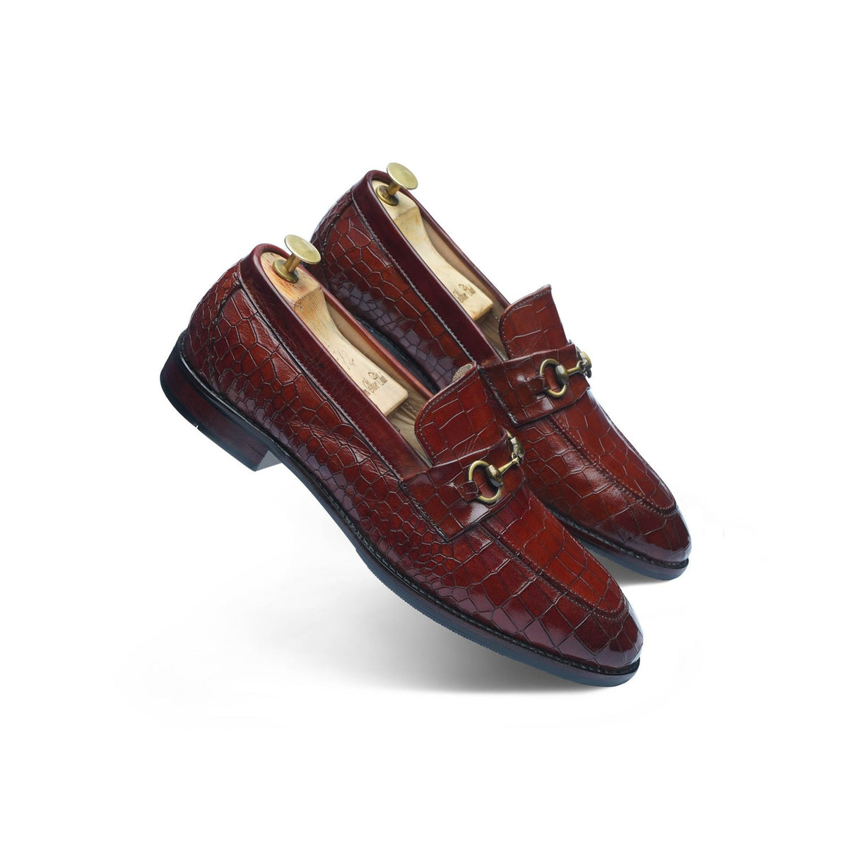MOCASSIN HORSEBIT EN CUIR FAÇON CROCO - COGNAC