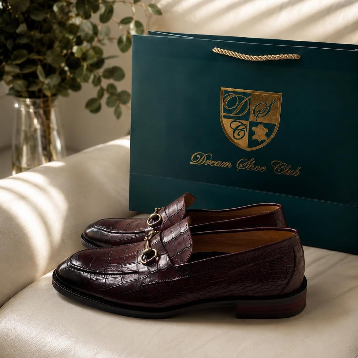 MOCASSIN HORSEBIT EN CUIR FAÇON CROCO - COGNAC